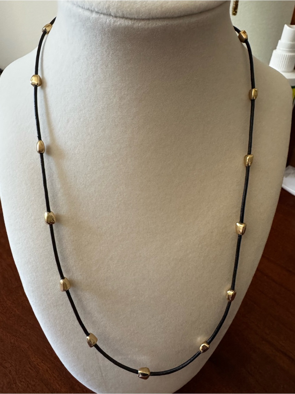 Stella & Dot Black Cord Necklace with Gold Beads